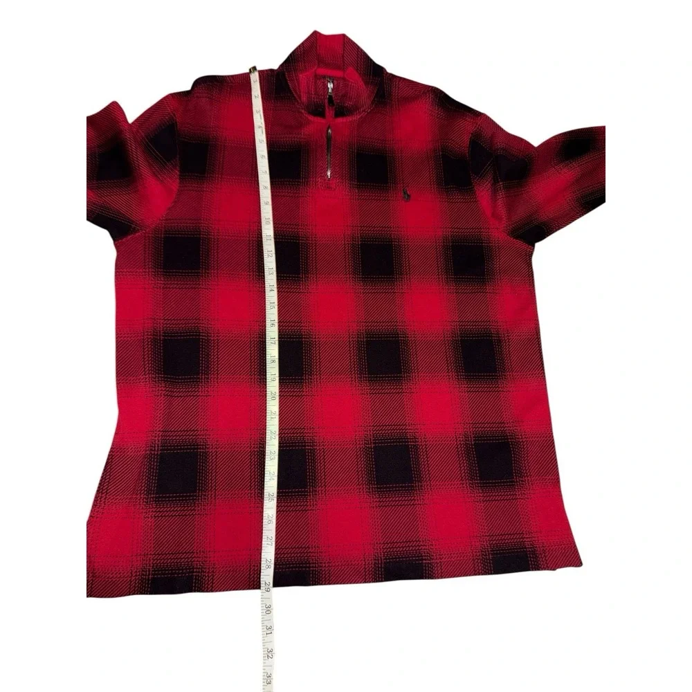 Polo Ralph Lauren‎ Pullover Men Extra XL  Red Buffalo Plaid Quarter Zip Sweater